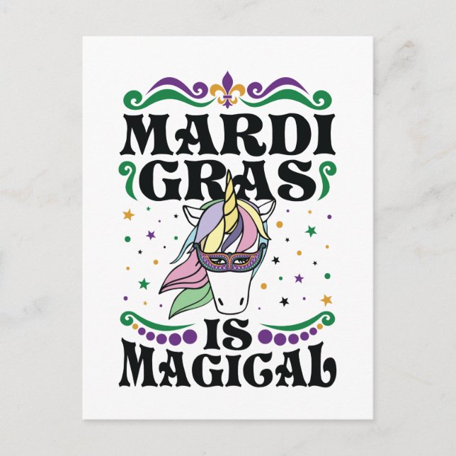 Mardi Gras är Magic Cute Unicorn Vykort (Framsida)