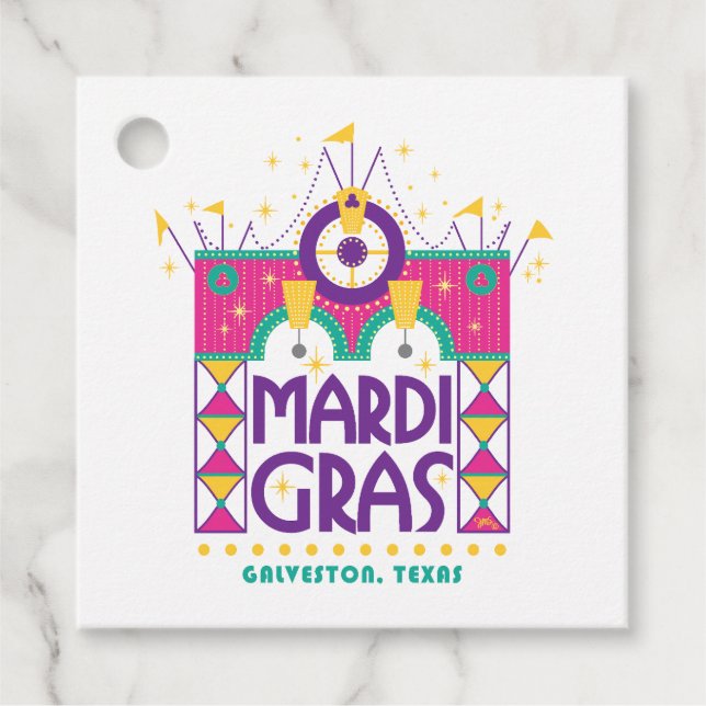 Mardi Gras Arch, Galveston, Texas Gåvor Etiketter (Framsida)