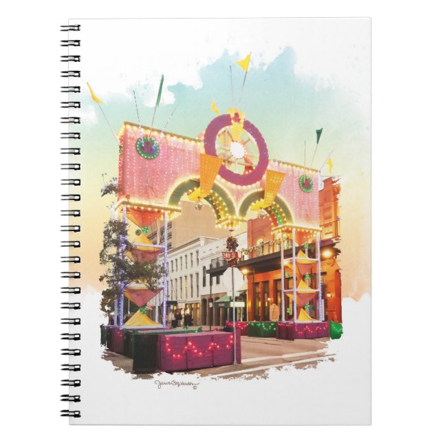 Mardi Gras Arch Galveston, vattenfärg inspirerad Anteckningsbok (Framsidan)