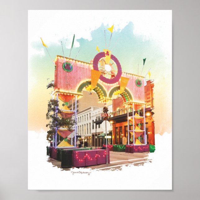 Mardi Gras Arch Galveston, vattenfärg inspirerad Poster (Framsidan)