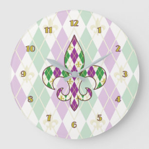 Mardi Gras Argyle Clock Stor Klocka