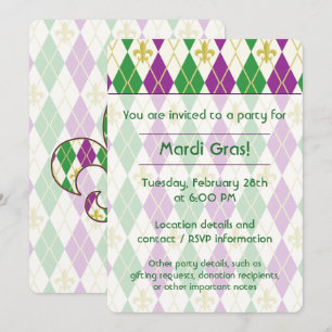 Mardi Gras Argyle Festinladning Inbjudningar