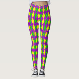 Mardi Gras Argyle mönsterlilor, guld, grönt Leggings