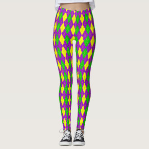 Mardi Gras Argyle mönsterlilor, guld, grönt Leggings