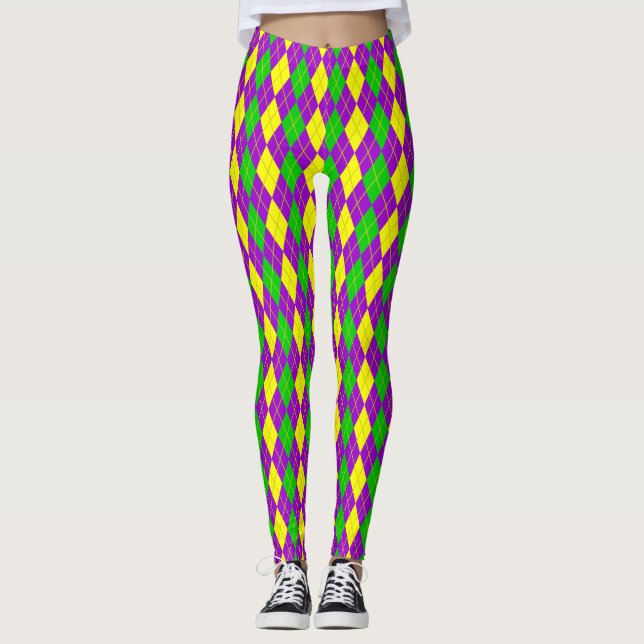 Mardi Gras Argyle mönsterlilor, guld, grönt Leggings (Framsida)