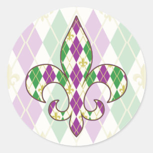 Mardi Gras Argyle Sticker Runt Klistermärke