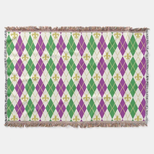 Mardi Gras Argyle Throw Blanket Filt (Framsidan)