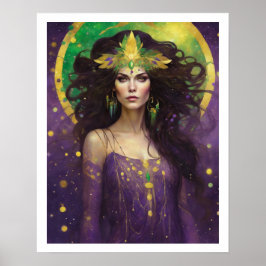 Mardi Gras Art Deco Woman i Lila Dress Poster