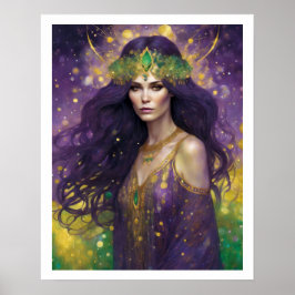 Mardi Gras Art Deco Woman i Lila Gown Poster