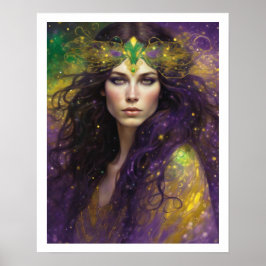 Mardi Gras Art Nuevo Woman Headbit Long Hair Poster