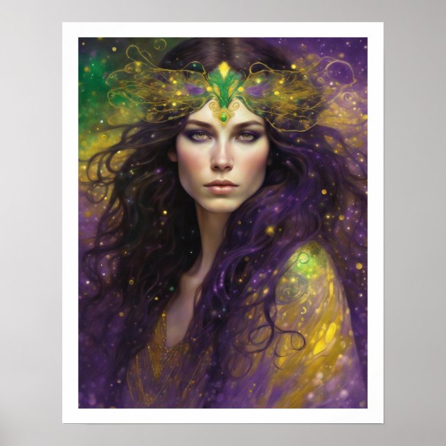 Mardi Gras Art Nuevo Woman Headbit Long Hair Poster (Framsidan)