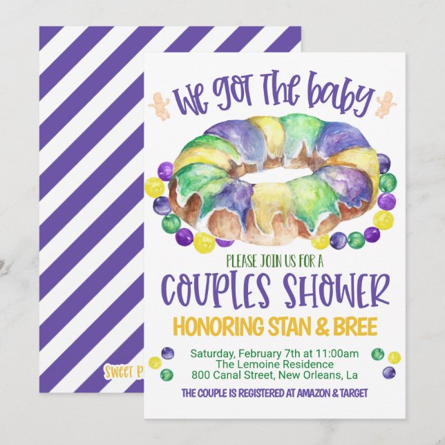 Mardi Gras Baby Par Shower Inbjudan (Fram/baksida)