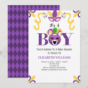 Mardi Gras Baby Shower Det är en pojke Inbjudningar