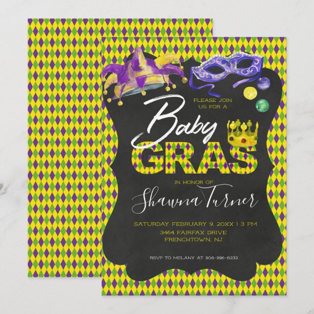 Mardi Gras Baby Shower Inbjudningar (Fram/baksida)