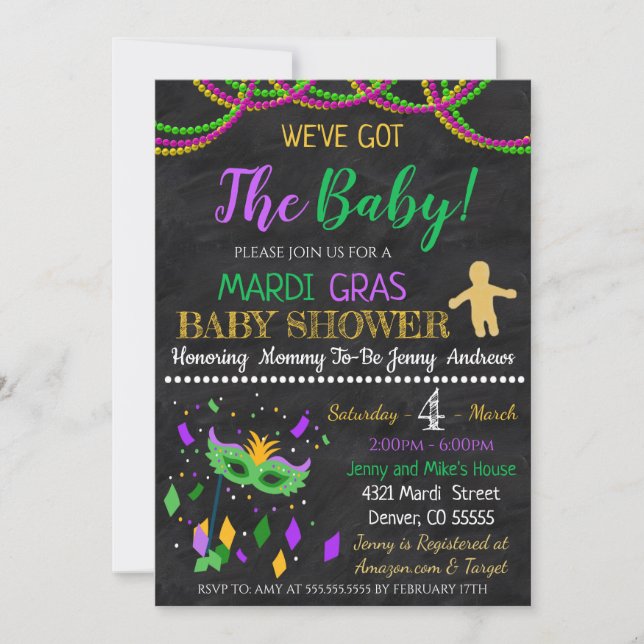 Mardi Gras Baby Shower Party-inbjudan Inbjudningar (Framsida)