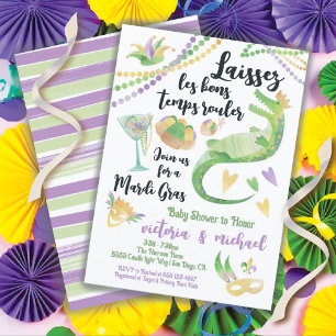Mardi Gras Baby Shower vattencolor Alligator Inbjudningar