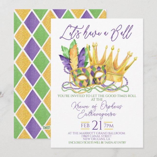 Mardi Gras Bal Invitation Inbjudningar (Fram/baksida)