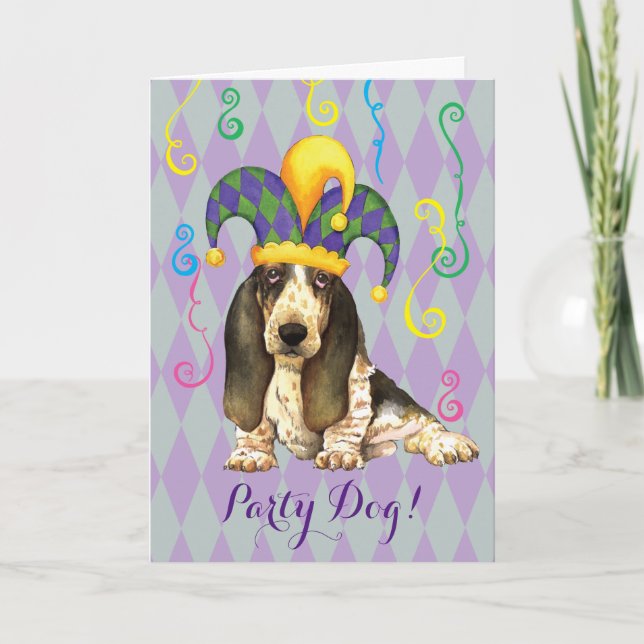 Mardi Gras Basset Hound Kort (Framsida)