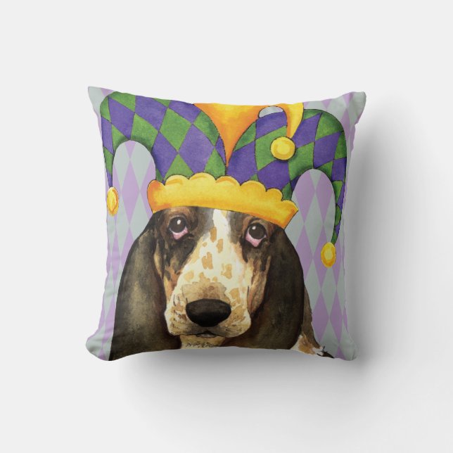 Mardi Gras Basset Hound Kudde (Framsida)