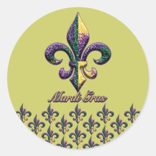 Mardi Gras bead Fleur de lis 2 Runt Klistermärke