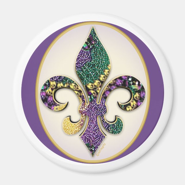 Mardi Gras Bead Fleur de lis Magnet (Framsidan)