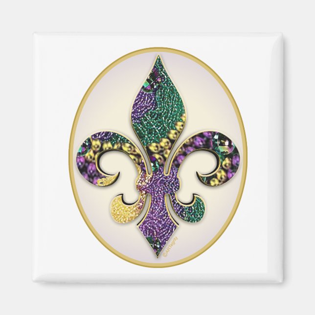 Mardi Gras Bead Fleur de lis Magnet (Framsidan)