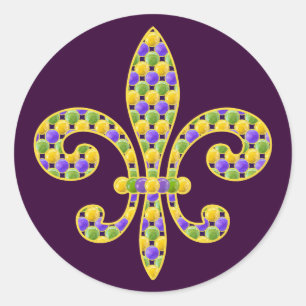 Mardi Gras bead Fleur de lis Runt Klistermärke