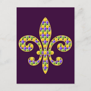 Mardi Gras bead Fleur de lis Vykort
