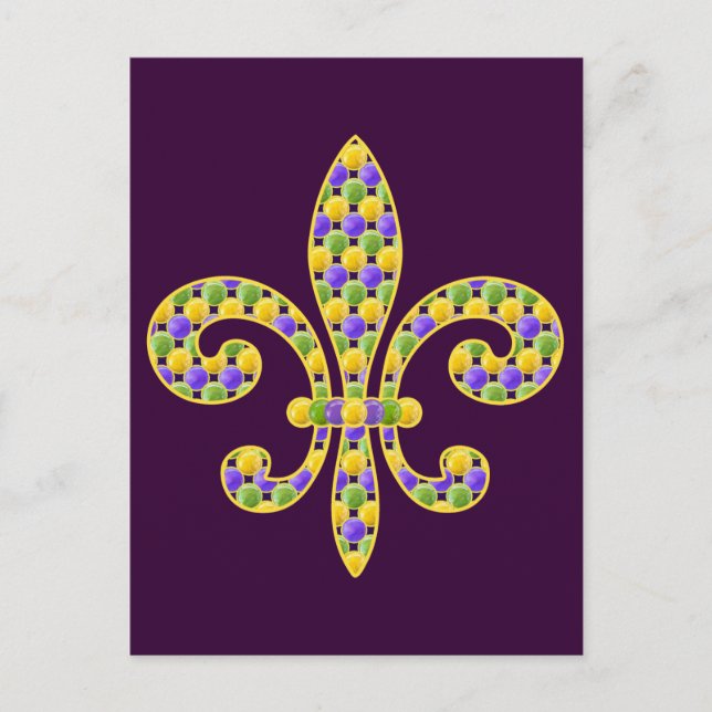 Mardi Gras bead Fleur de lis Vykort (Framsida)