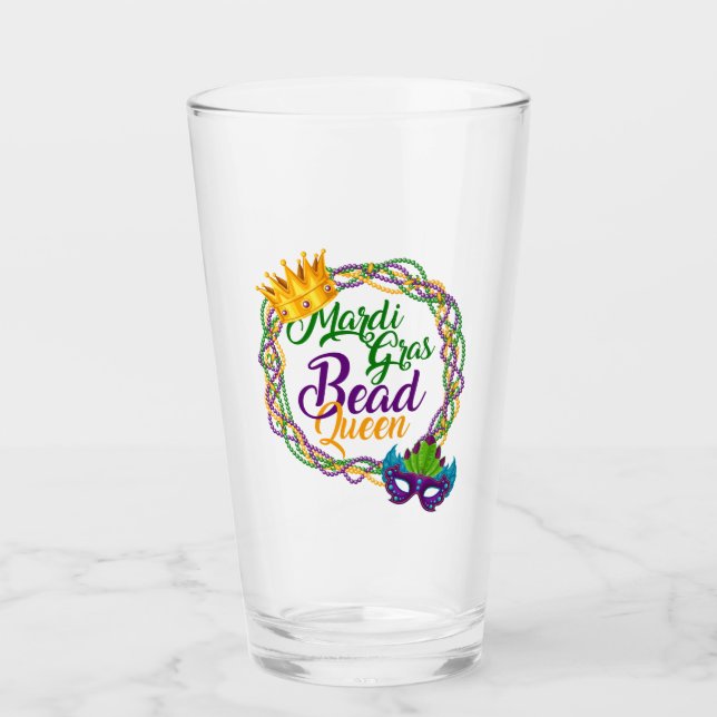 Mardi Gras Bead Queen Tjock Tisdag Carnival Glaskopp (Framsida)