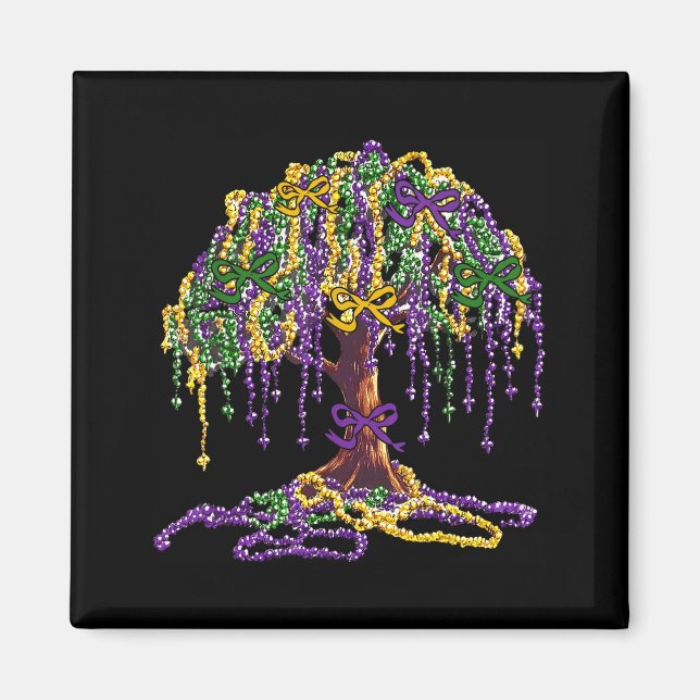 Mardi Gras Bead Tree Carnival New Orleans Women Me Magnet (Framsidan)