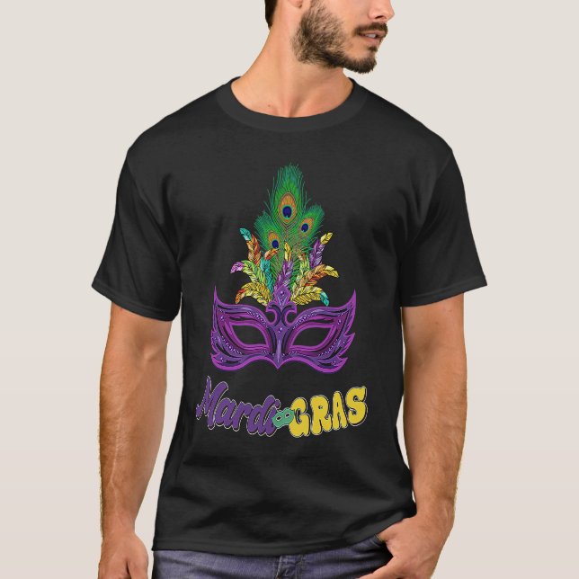Mardi Gras Beads Mask Feathers Fat Tuesday Mardi G T Shirt (Framsida)
