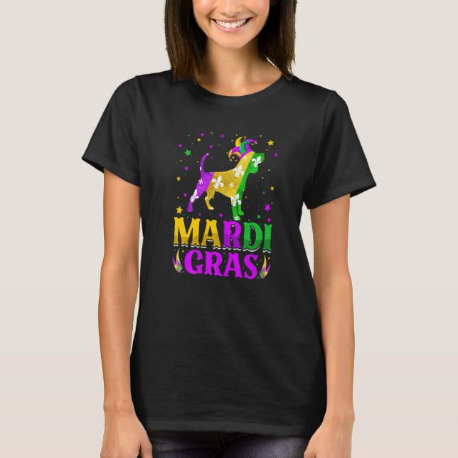 Mardi Gras Beagle Dog Lover Carnival Jester Premiu T Shirt (Framsida)