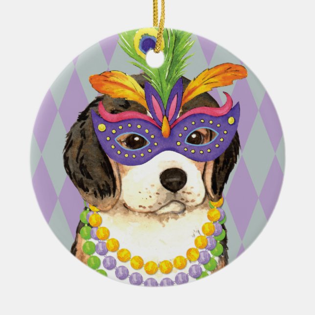 Mardi Gras Beagle Julgransprydnad Keramik (Framsidan)