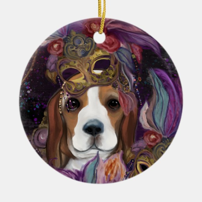 MARDI GRAS BEAGLE JULGRANSPRYDNAD KERAMIK (Framsidan)