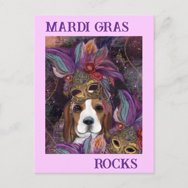 MARDI GRAS BEAGLE VYKORT (Framsida)