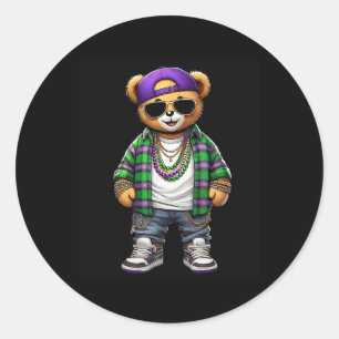 Mardi Gras Bear for Boys Manar Hip hop New Orleans Runt Klistermärke