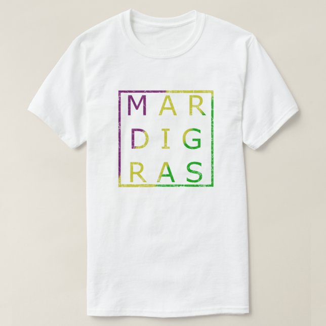 Mardi Gras bedrövad grönt, lilor och Tee (Design framsida)