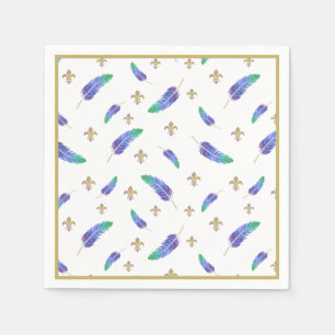 Mardi Gras befjädrar och Fleur de Lis Mönstra Pappersservett