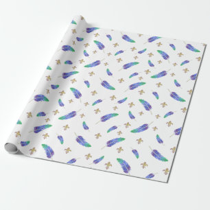 Mardi Gras befjädrar och Fleur de Lis Mönstra Presentpapper
