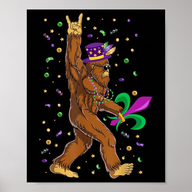 Mardi Gras Bigfoot Funny Sasquatch Mardi Gras Wome Poster (Framsidan)
