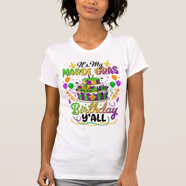 Mardi Gras Birthday Cake Masquerade Party T Shirt (Framsida)