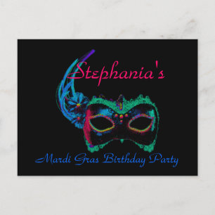 ’Mardi Gras Birthday’ - Mask i blått/Grönt [a] Vykort