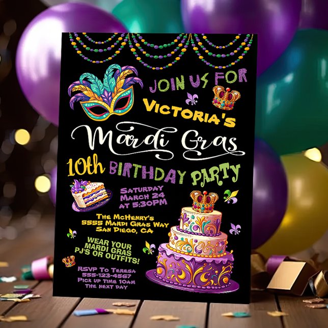 Mardi Gras Birthday Pajama Party Inbjudningar (Skapare uppladdad)