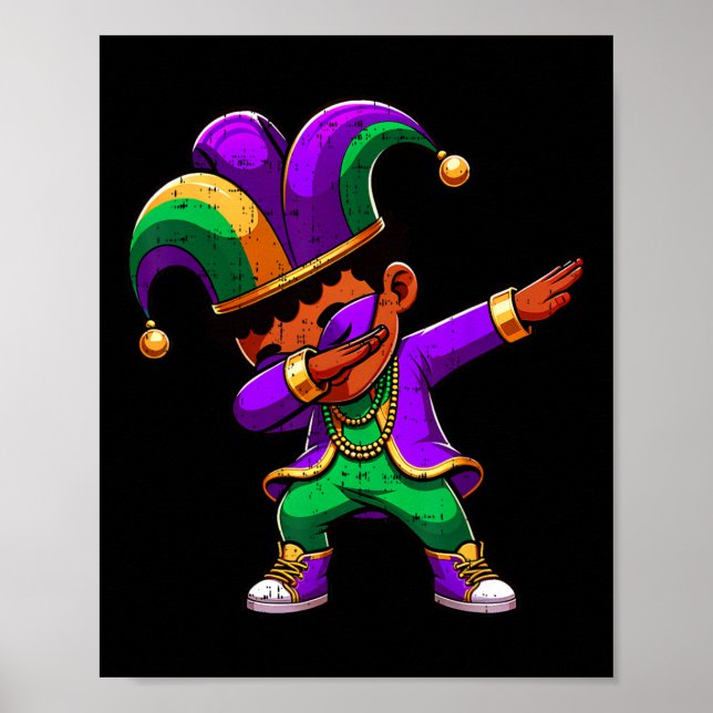 Mardi Gras Black Boys Dabbing Funny Outfit Jester Poster (Framsidan)
