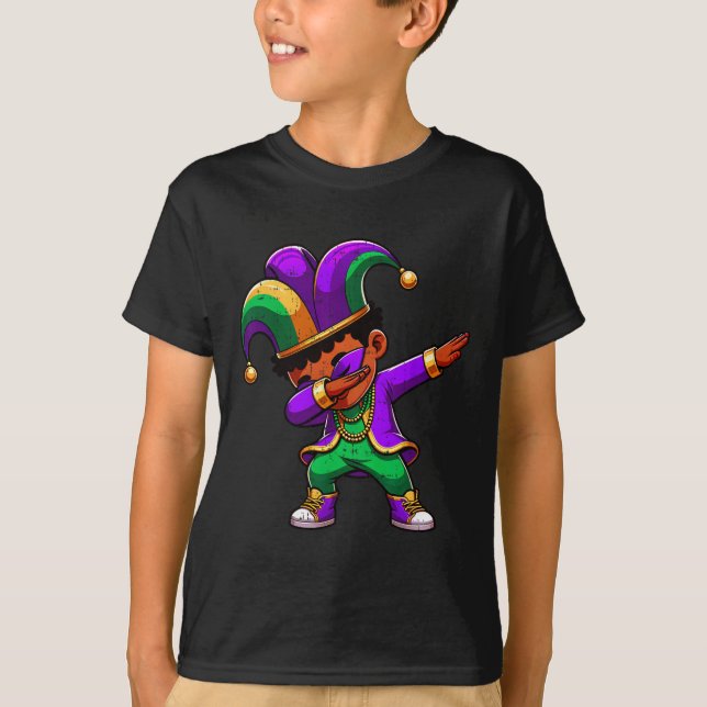 Mardi Gras Black Boys Dabbing Funny Outfit Jester T Shirt (Framsida)