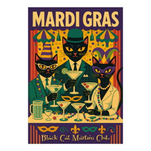 Mardi Gras Black Cat Martini Club Trio Fototryck
