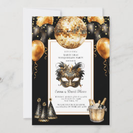 Mardi Gras Black Guld Glitter Inbjudningar