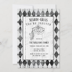 Mardi Gras Black White maskerad Mask Harlequin Inbjudningar