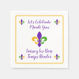 Mardi Gras Bon Temp Green Gold Purple Fleur de Lis Pappersservett